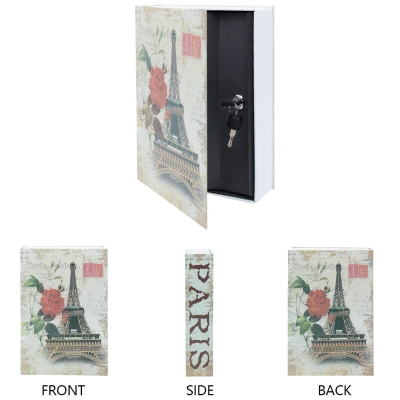 PACOLO صندوق تخزين آمن على شكل كتاب (9.5"×6"×2.2"), علبة سرية على شكل قاموس مع قفل أمان بمفتاح, صندوق آمن مخفي على شكل كتاب (باريس, مفتاح) - Image 2